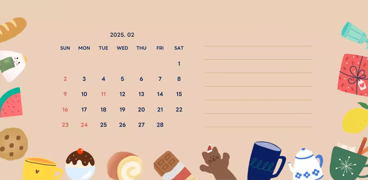 ネイビーブルーとベージュのかわいい2025年卓上カレンダー