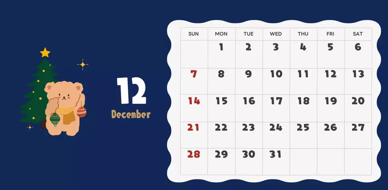 ネイビーブルーとベージュのかわいい2025年卓上カレンダー