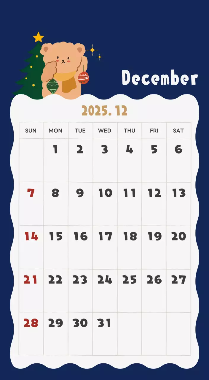 ネイビーブルーとベージュのかわいい2025年卓上カレンダー