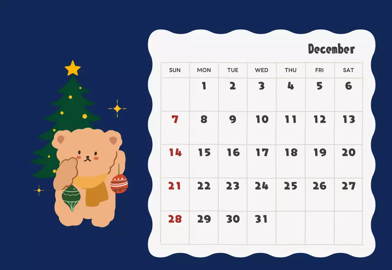 ネイビーブルーとベージュのかわいい2025年卓上カレンダー