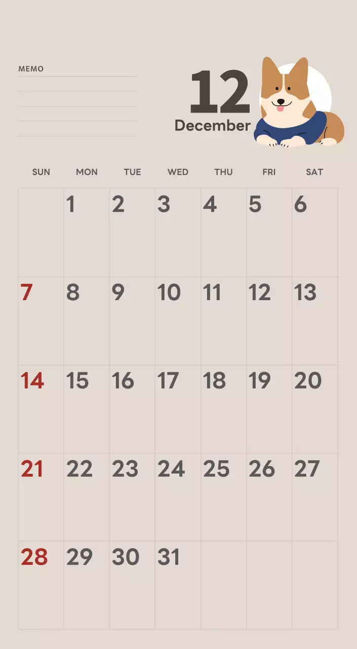 ベージュとグリーンのかわいい2025年の子犬卓上カレンダー
