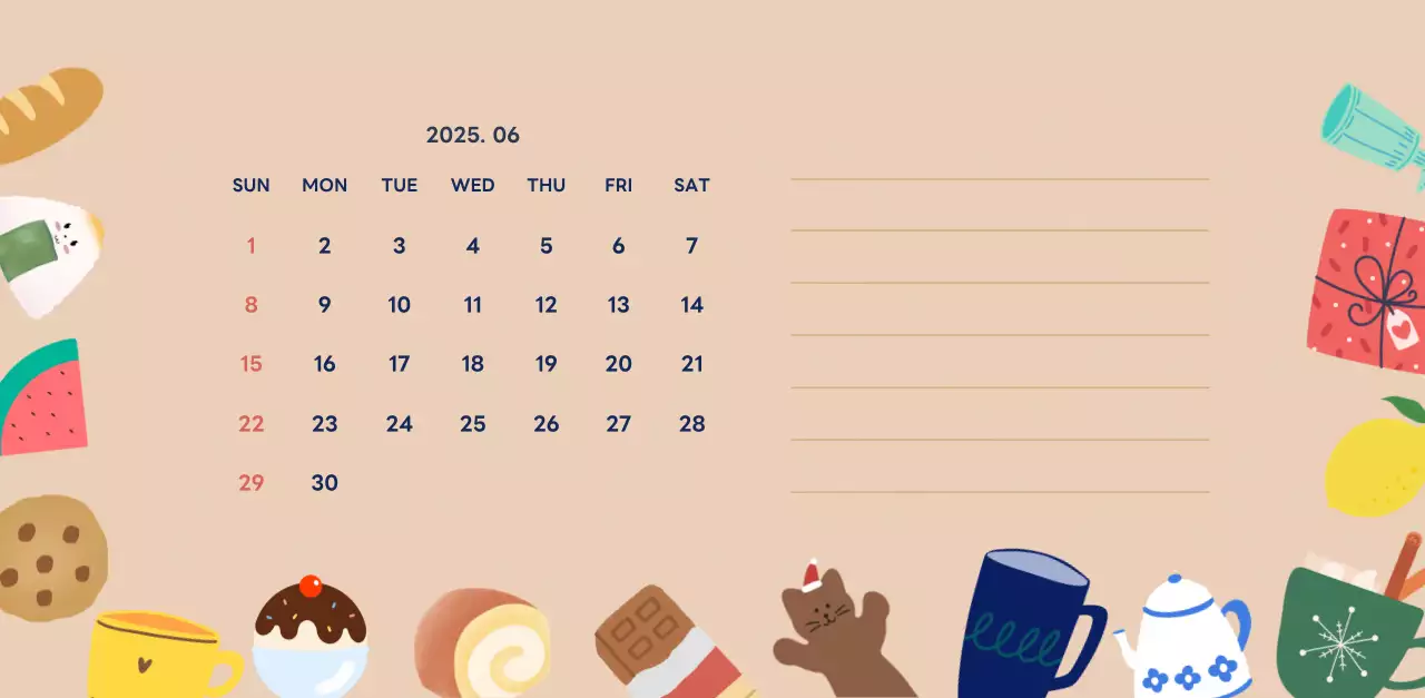 ネイビーブルーとベージュのかわいい2025年卓上カレンダー