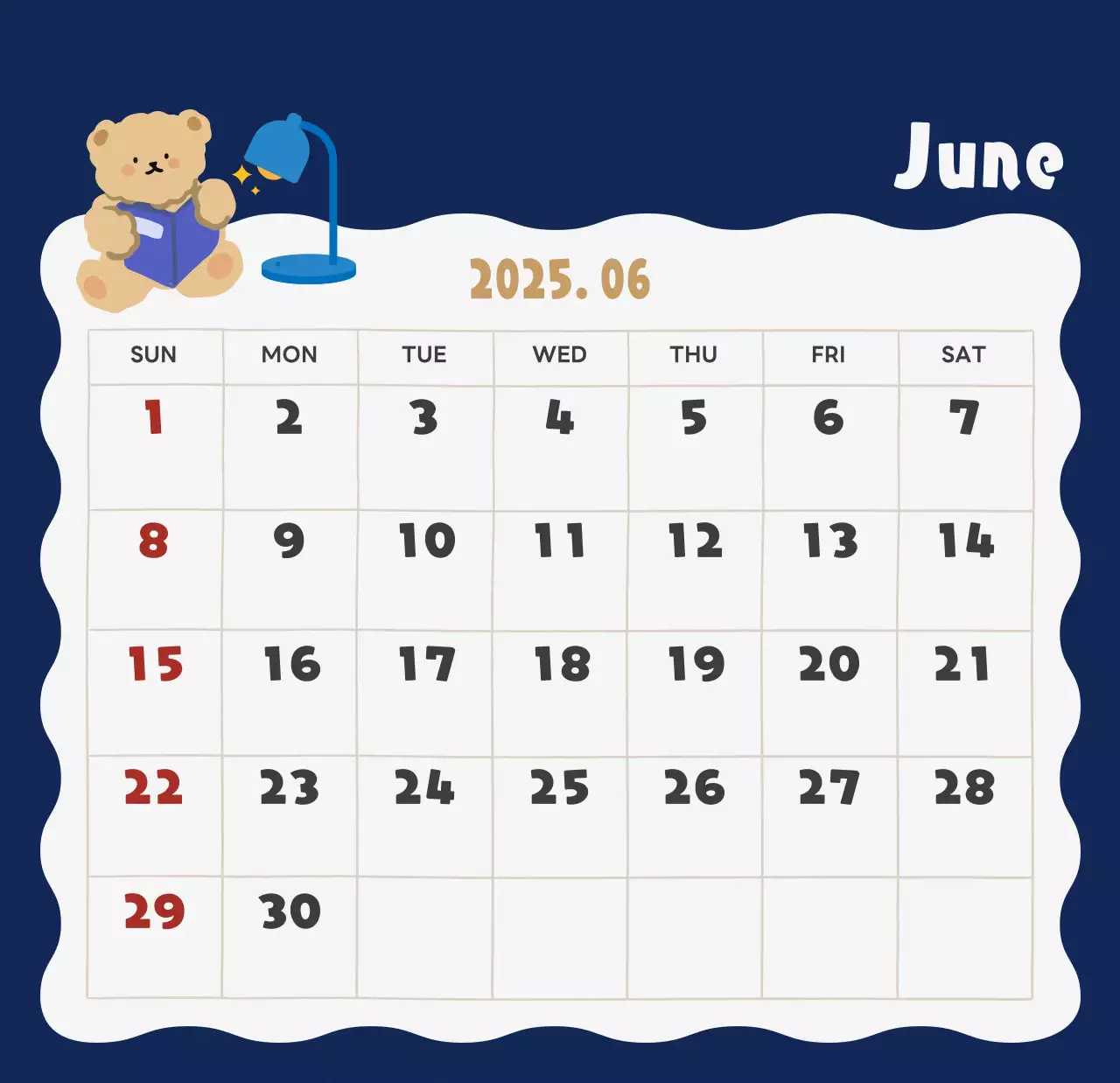 ネイビーブルーとベージュのかわいい2025年卓上カレンダー