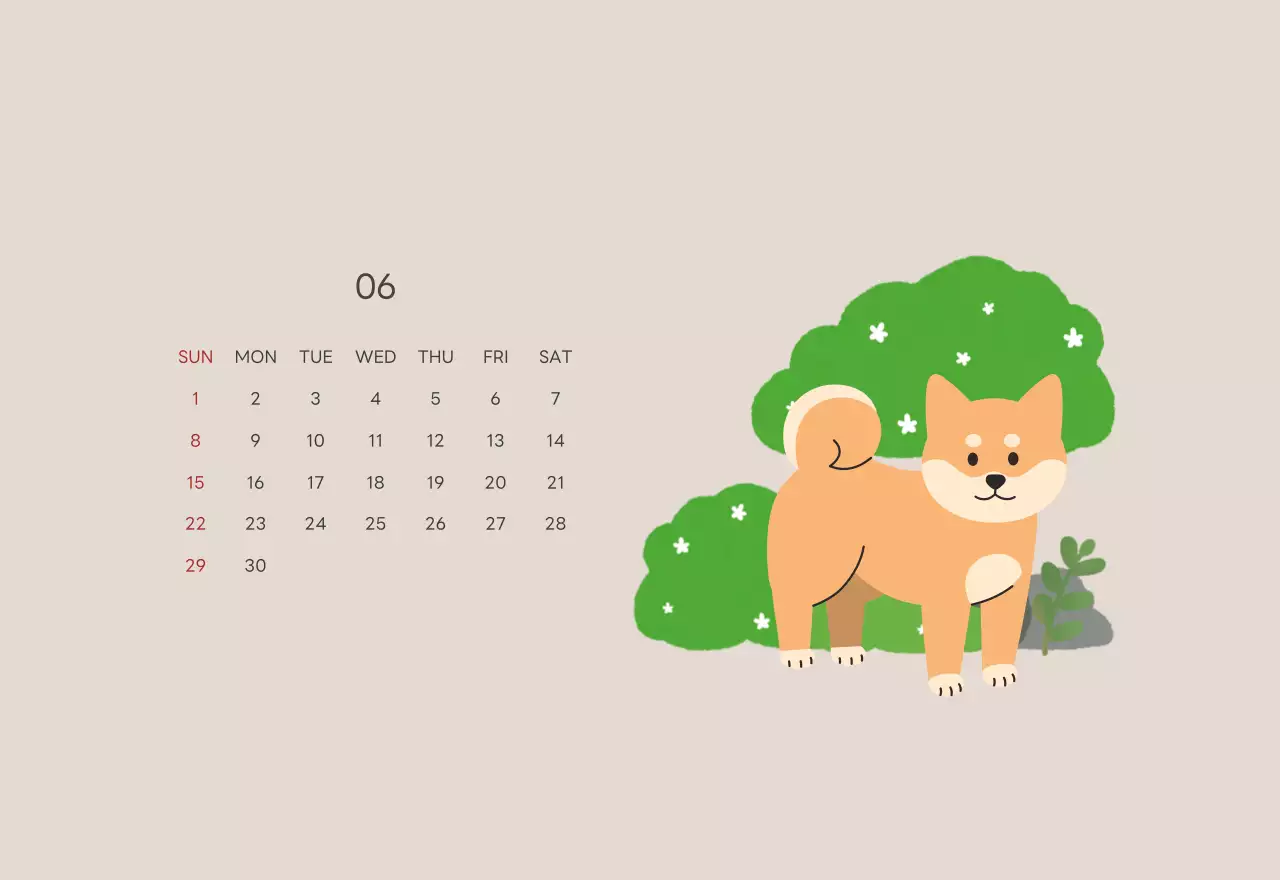 ベージュとグリーンのかわいい2025年子犬の卓上カレンダー