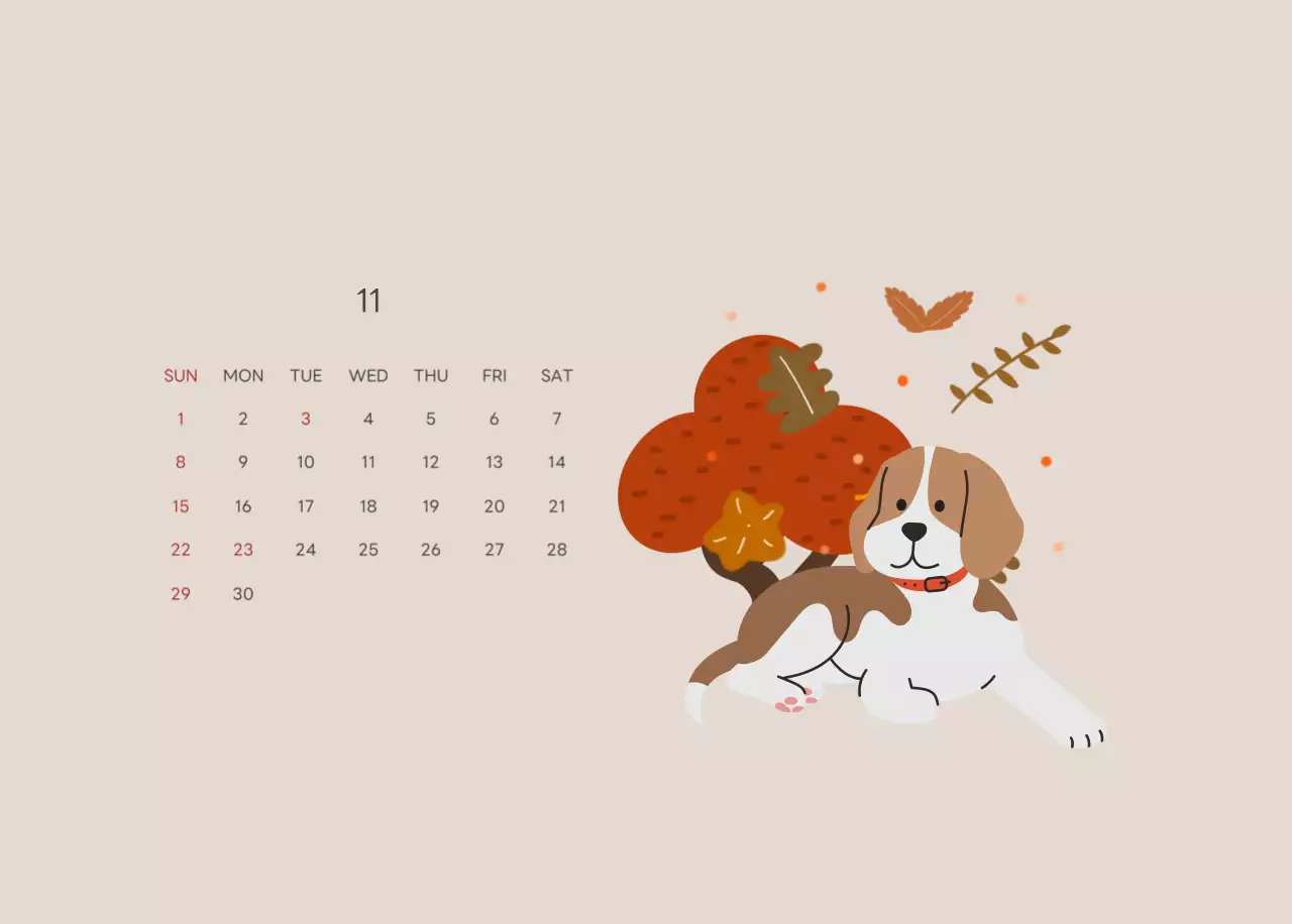 ベージュとグリーンのかわいい2025年子犬の卓上カレンダー