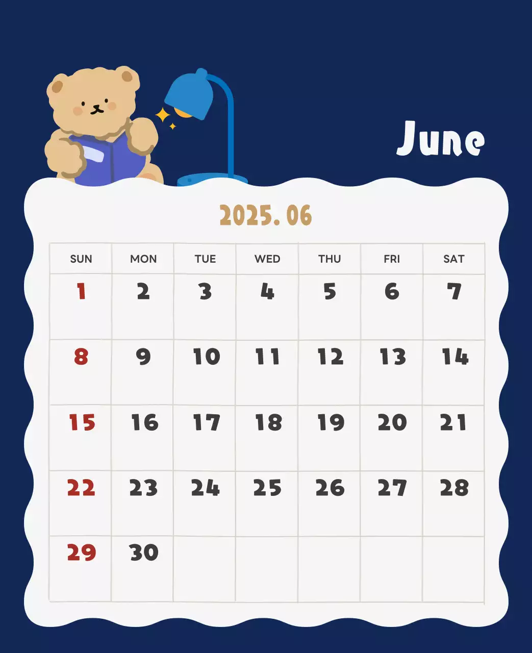 ネイビーブルーとベージュのかわいい2025年卓上カレンダー