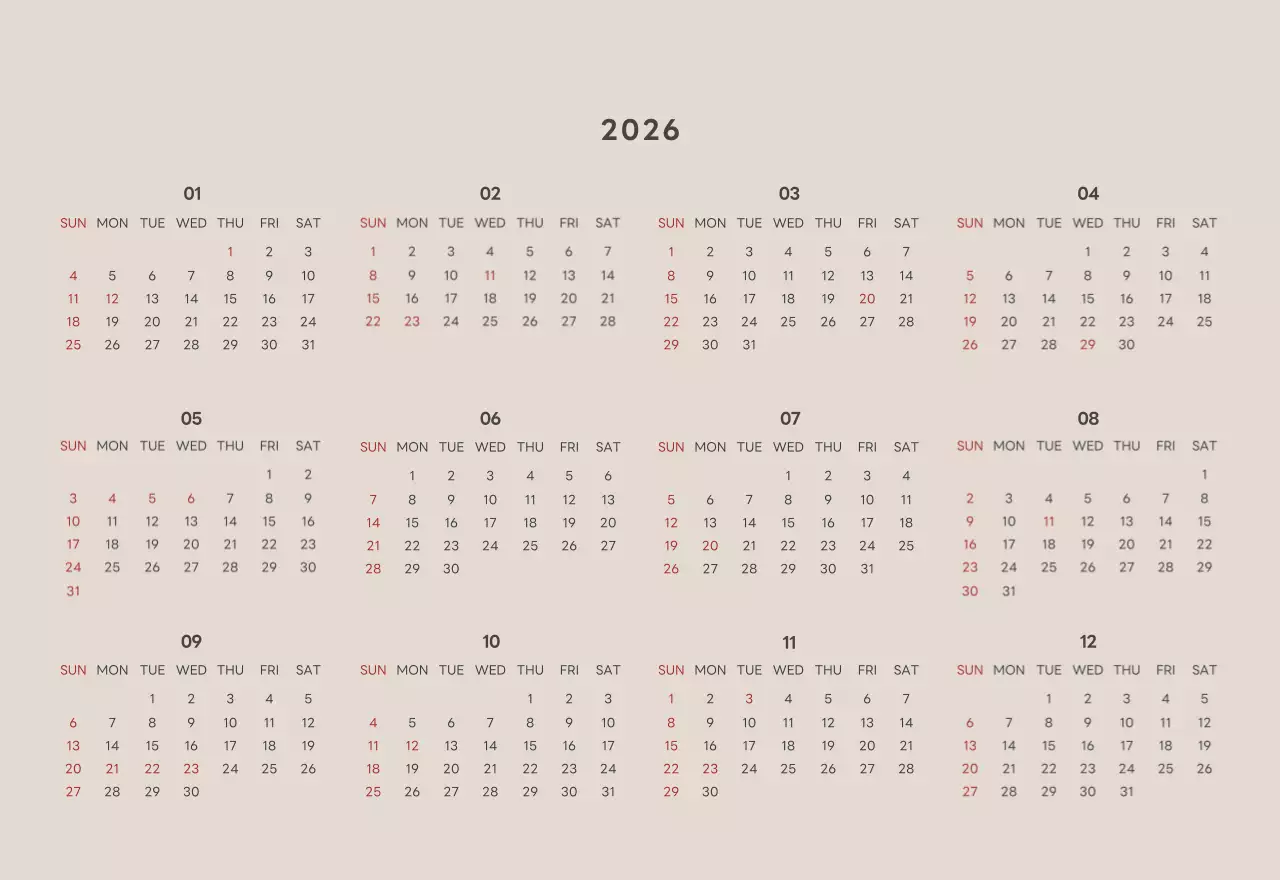 ベージュとグリーンのかわいい2025年子犬の卓上カレンダー