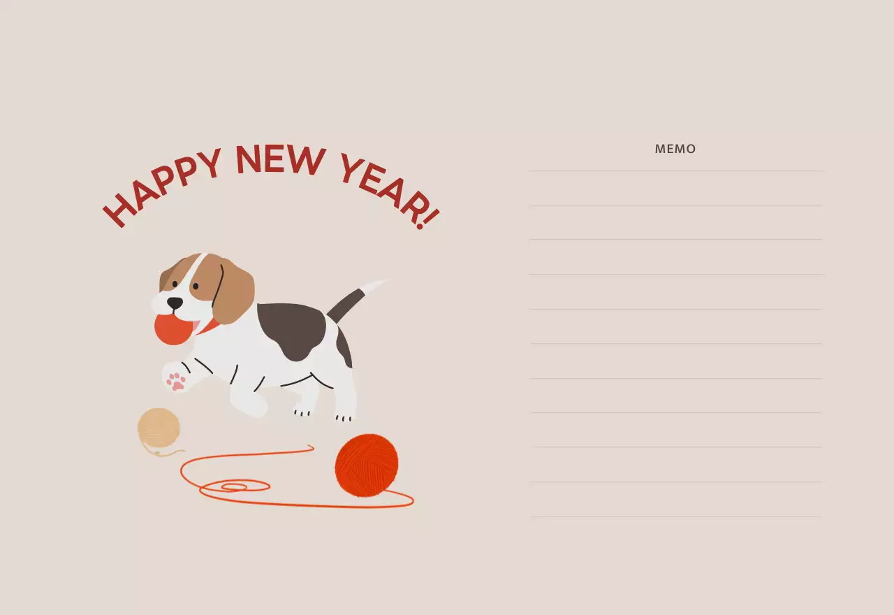 ベージュとグリーンのかわいい2025年子犬の卓上カレンダー