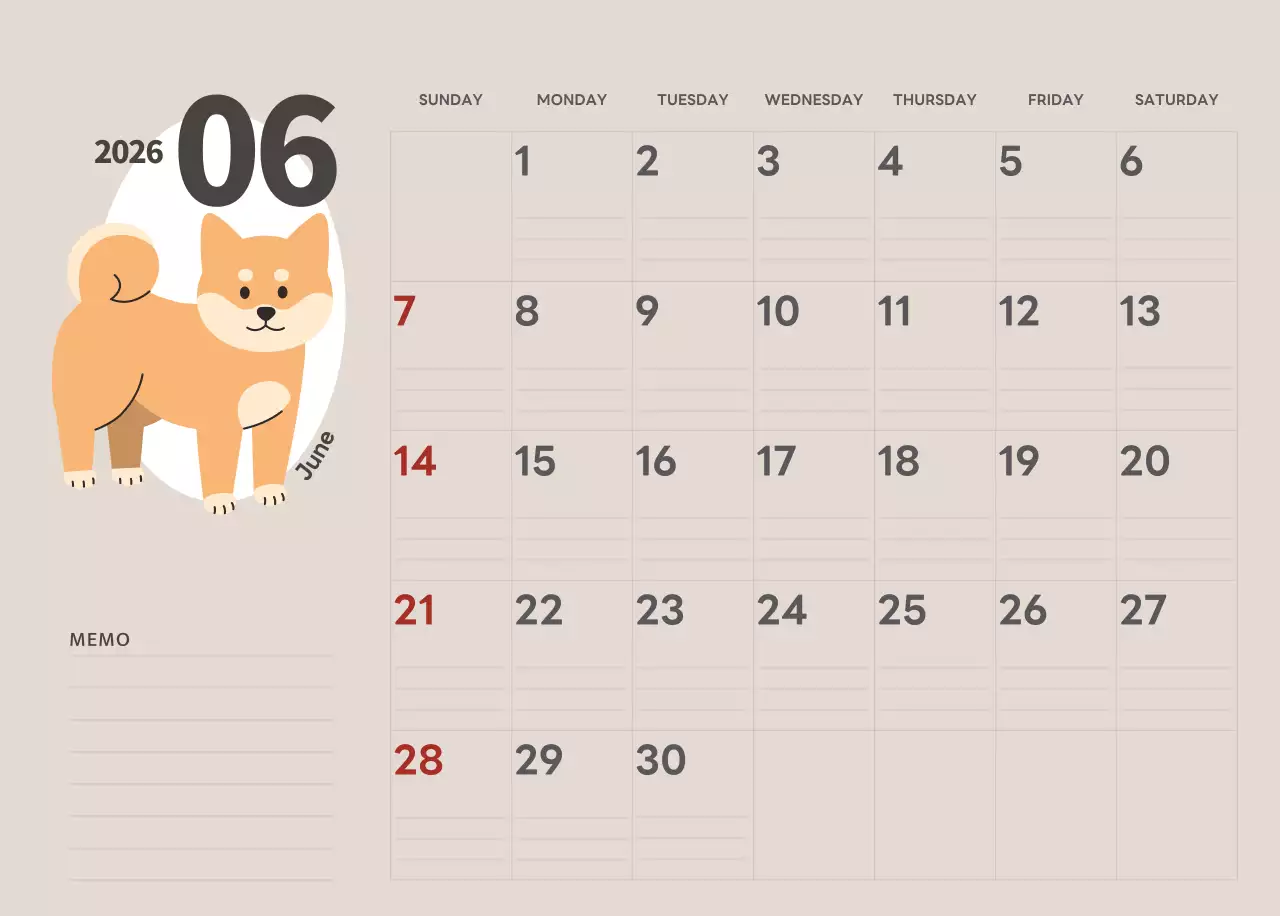 ベージュとグリーンのかわいい2025年子犬の卓上カレンダー