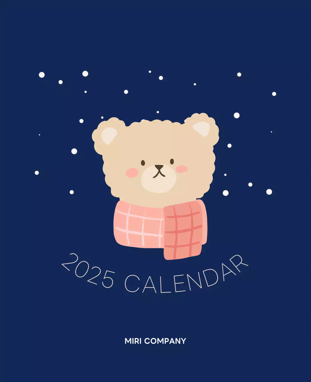 ネイビーブルーとベージュのかわいい2025年卓上カレンダー