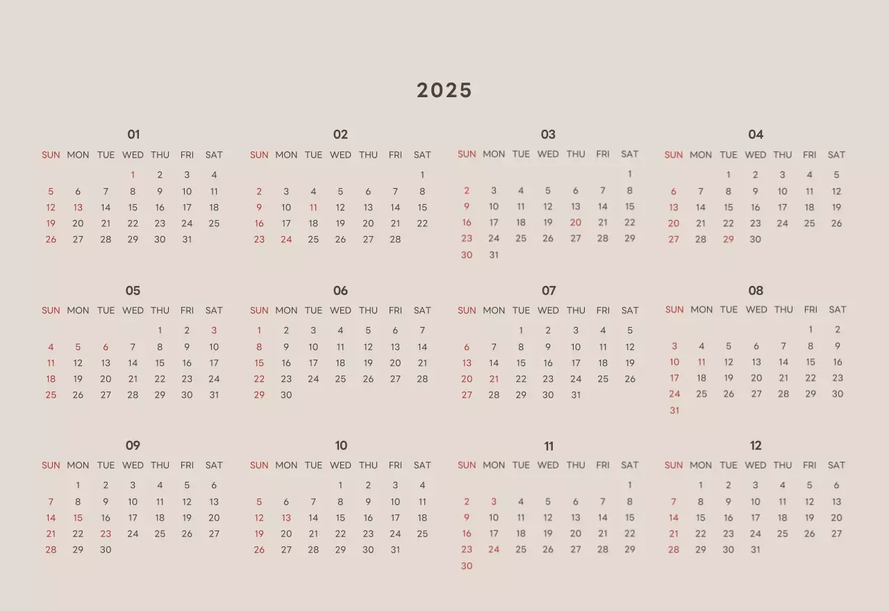 ベージュとグリーンのかわいい2025年子犬の卓上カレンダー