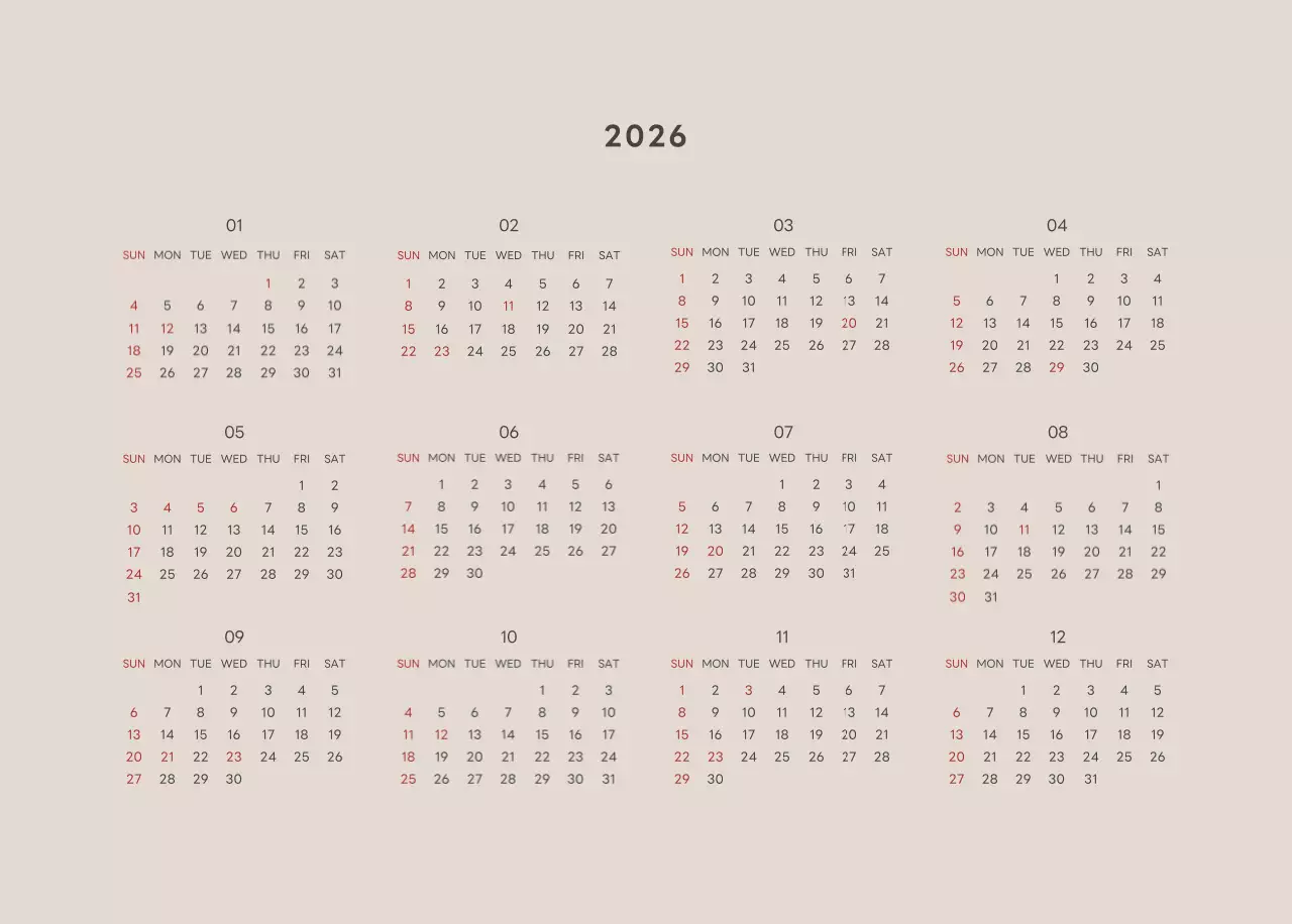 ベージュとグリーンのかわいい2025年子犬の卓上カレンダー