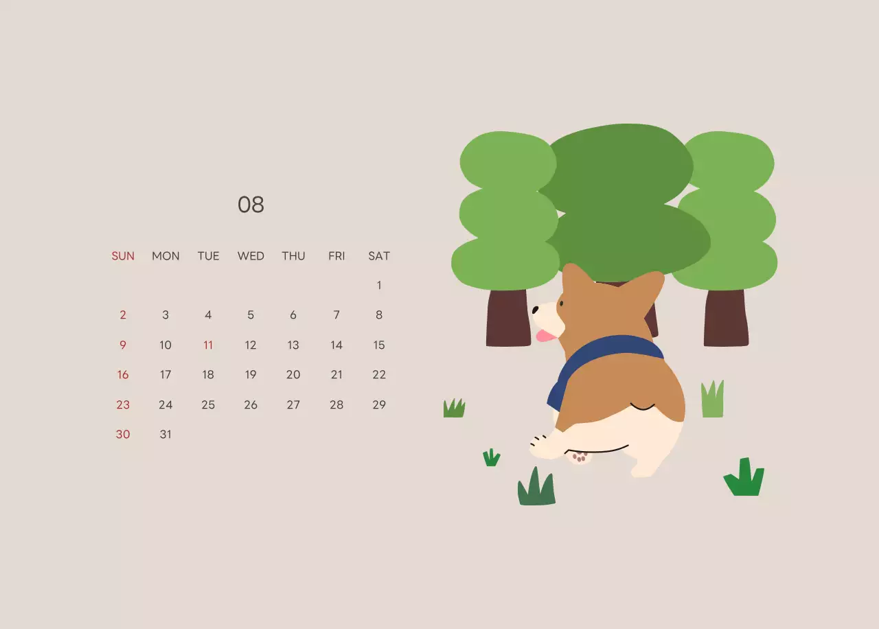 ベージュとグリーンのかわいい2025年子犬の卓上カレンダー