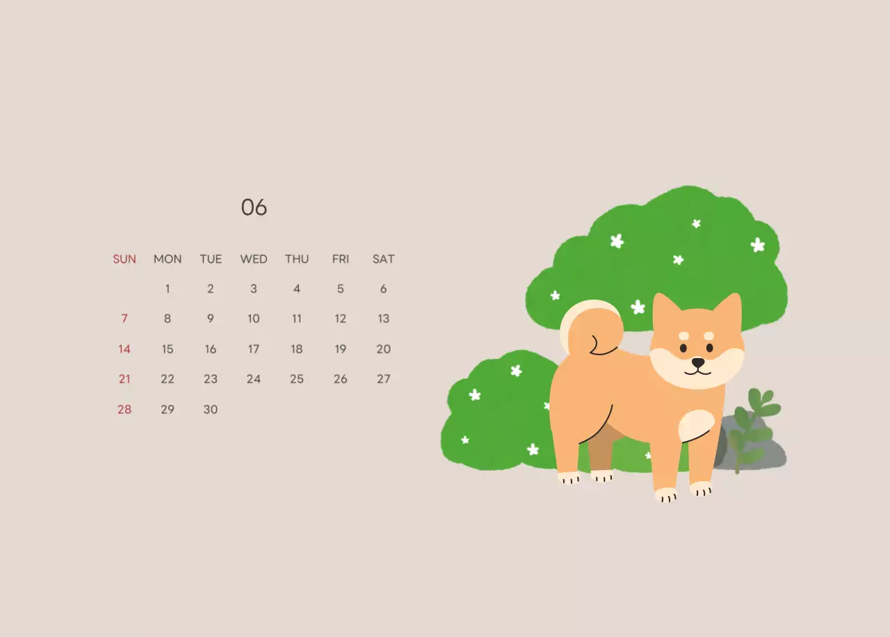 ベージュとグリーンのかわいい2025年子犬の卓上カレンダー