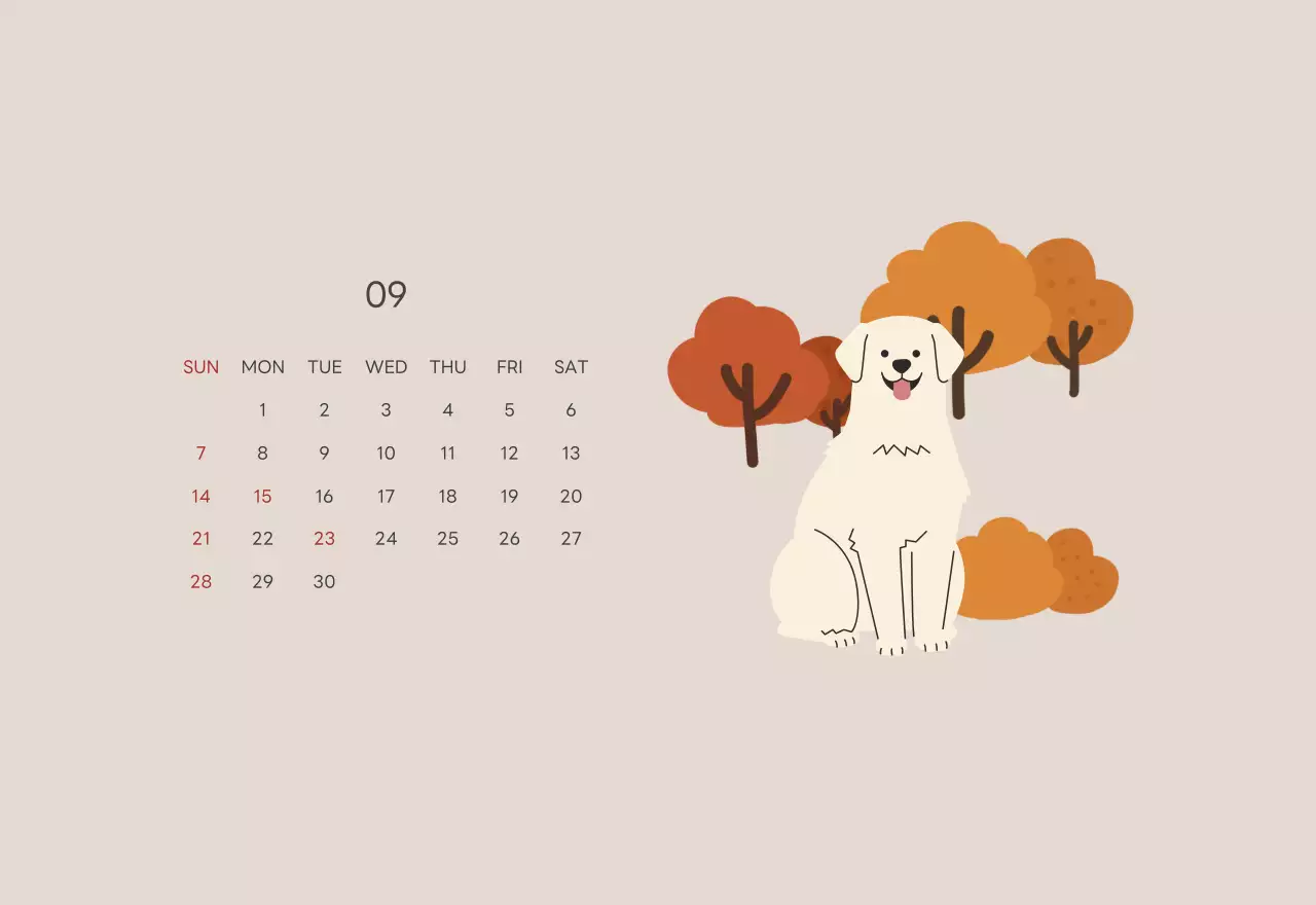 ベージュとグリーンのかわいい2025年子犬の卓上カレンダー