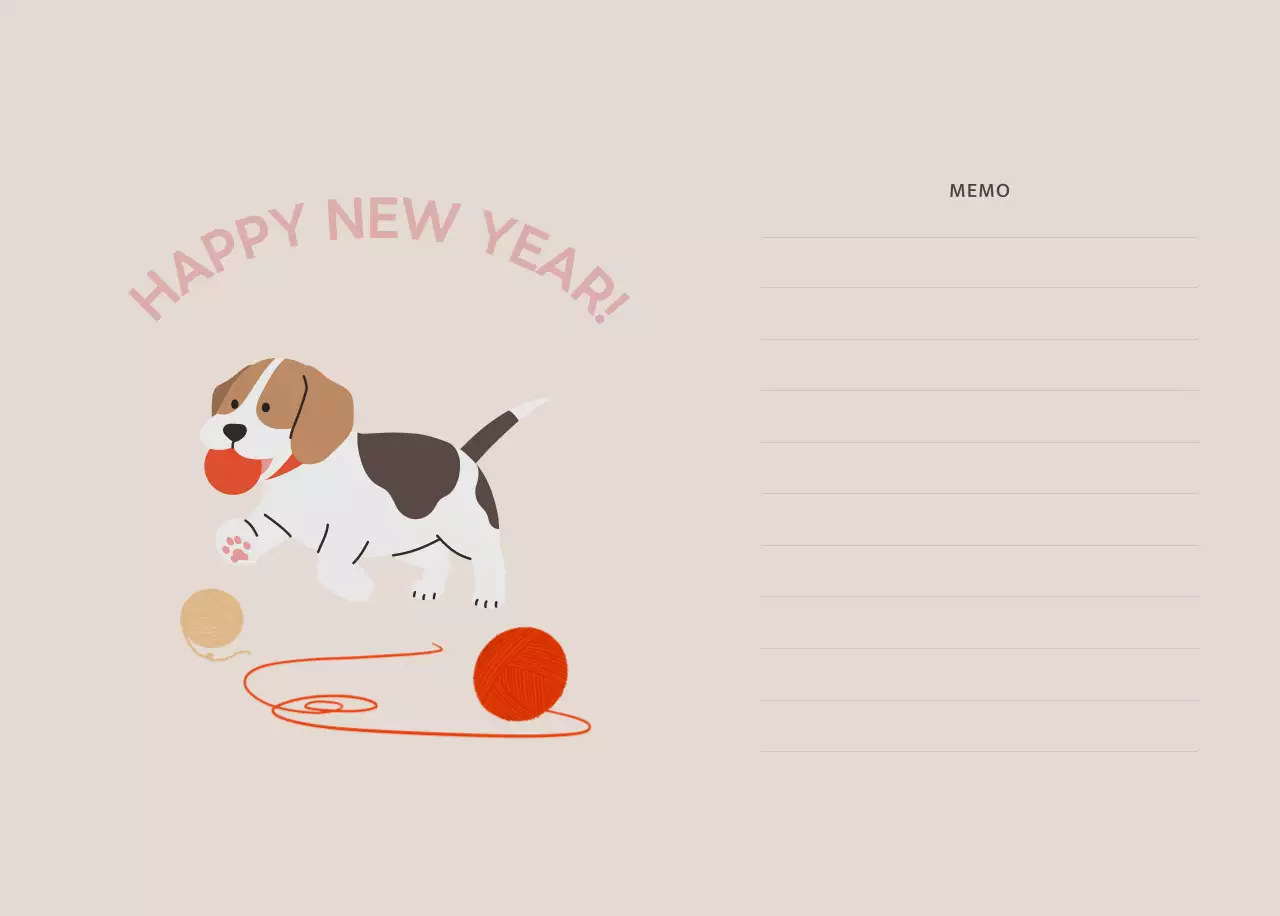 ベージュとグリーンのかわいい2025年子犬の卓上カレンダー