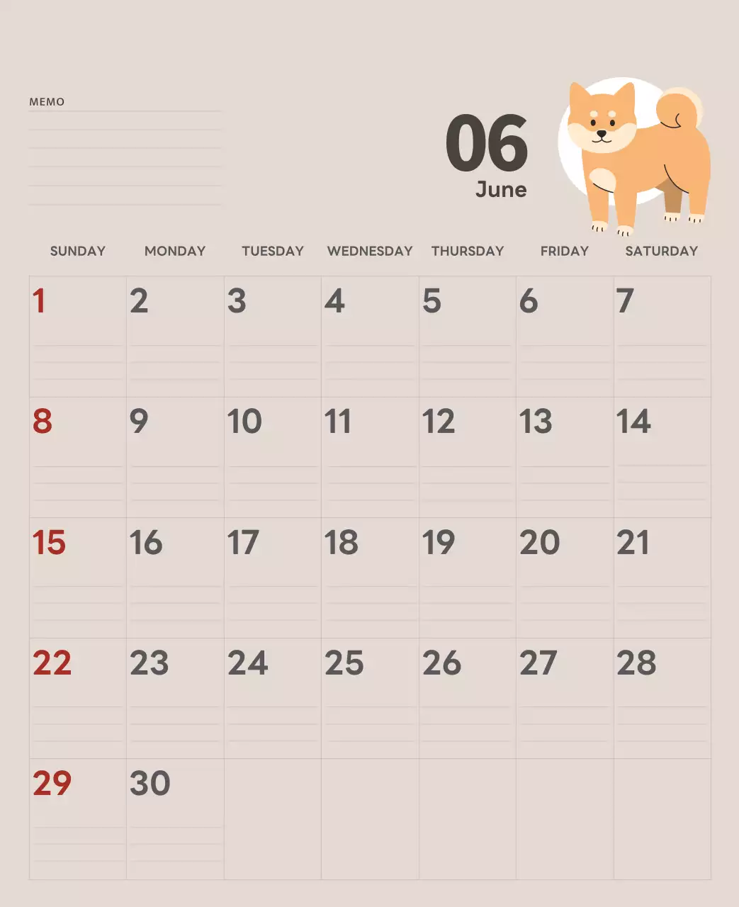 ベージュとグリーンのかわいい2025年子犬の卓上カレンダー