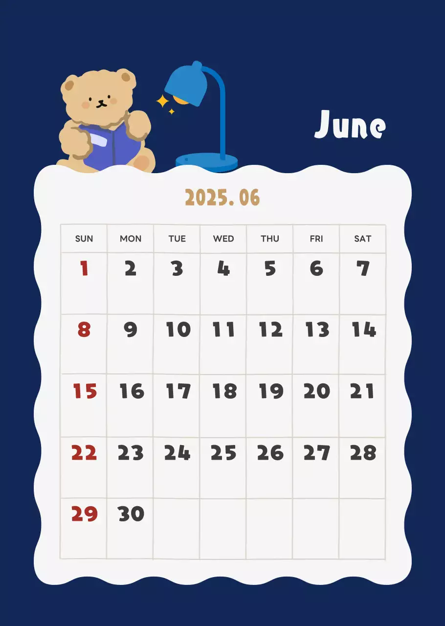 ネイビーブルーとベージュのかわいい2025年壁掛けカレンダー