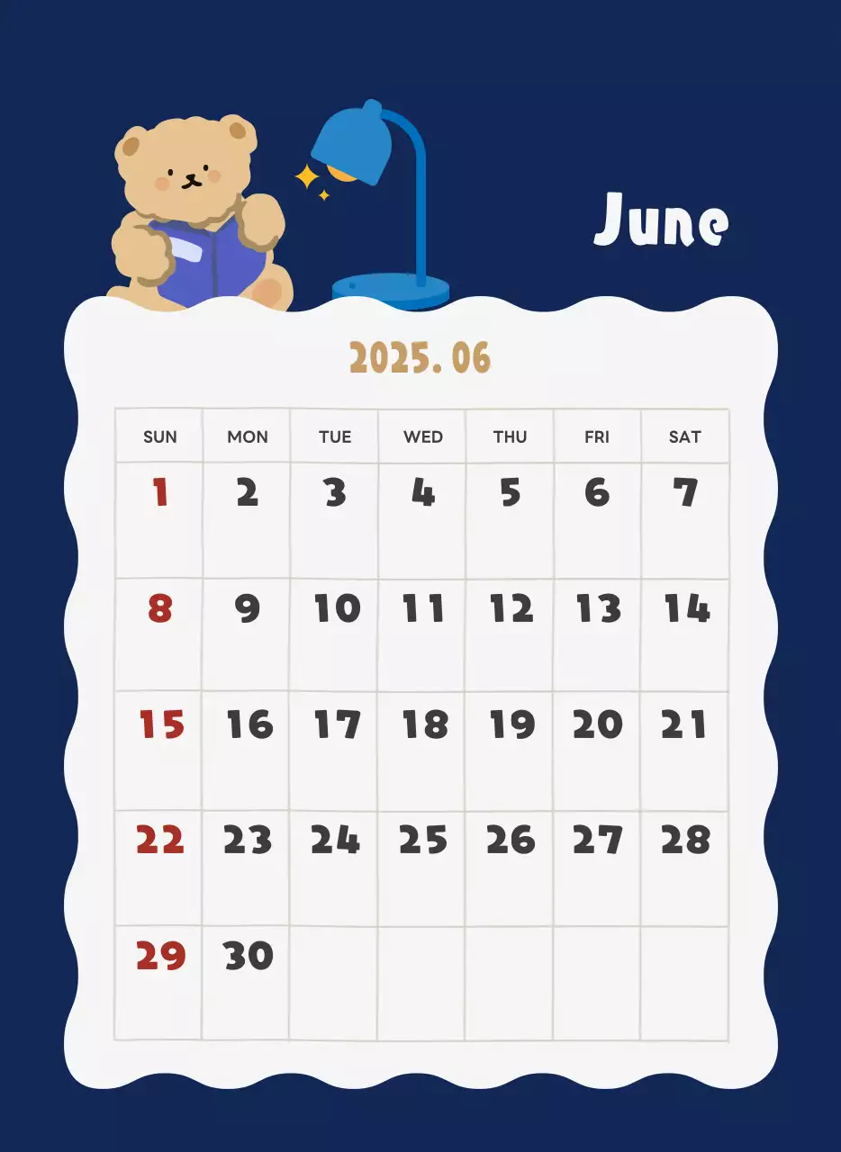 ネイビーブルーとベージュのかわいい2025年壁掛けカレンダー