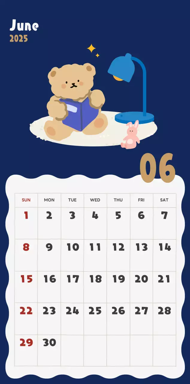 ネイビーブルーとベージュのかわいい2025年壁掛けカレンダー