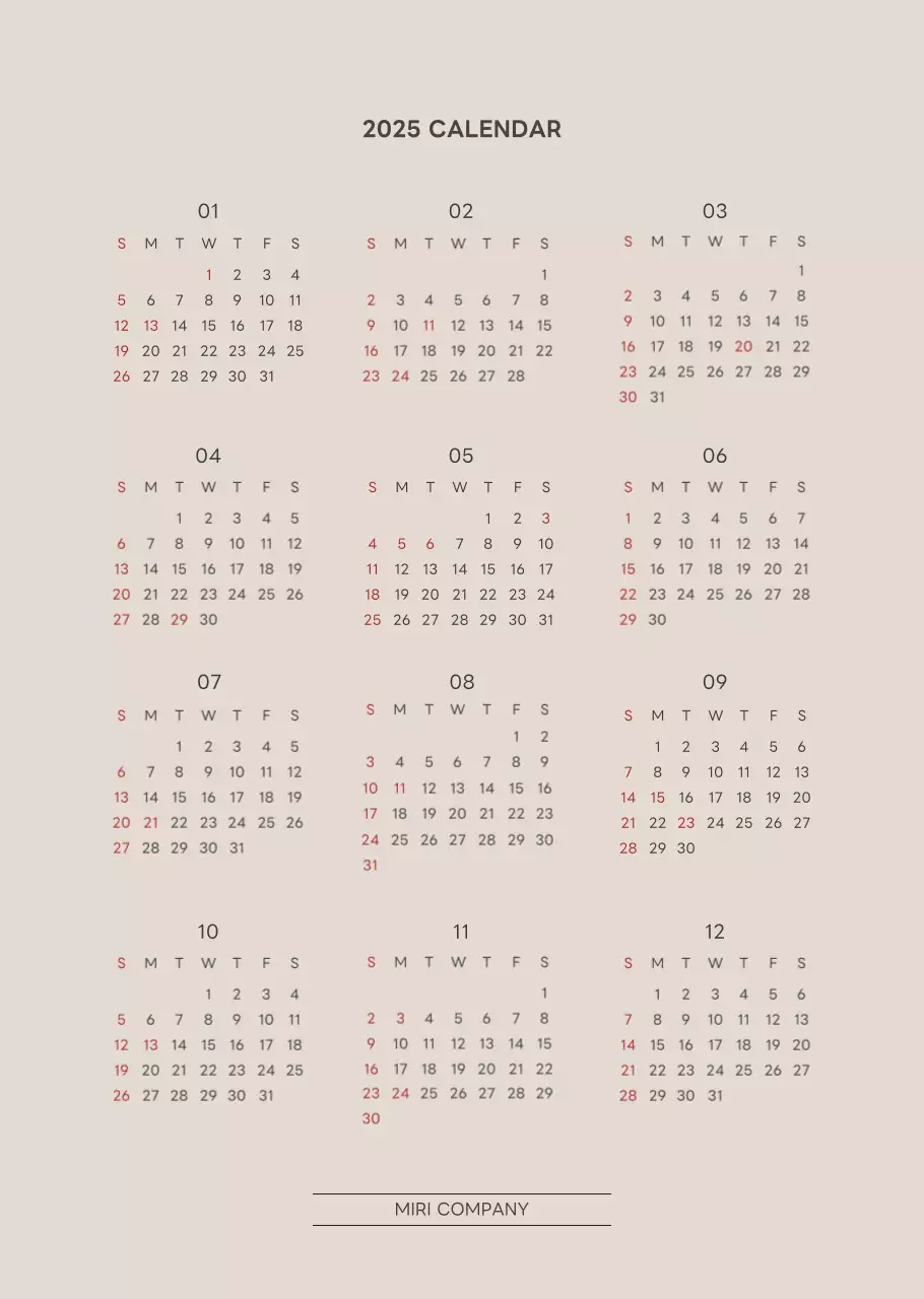 ベージュとグリーンのかわいい2025年の子犬の壁掛けカレンダー