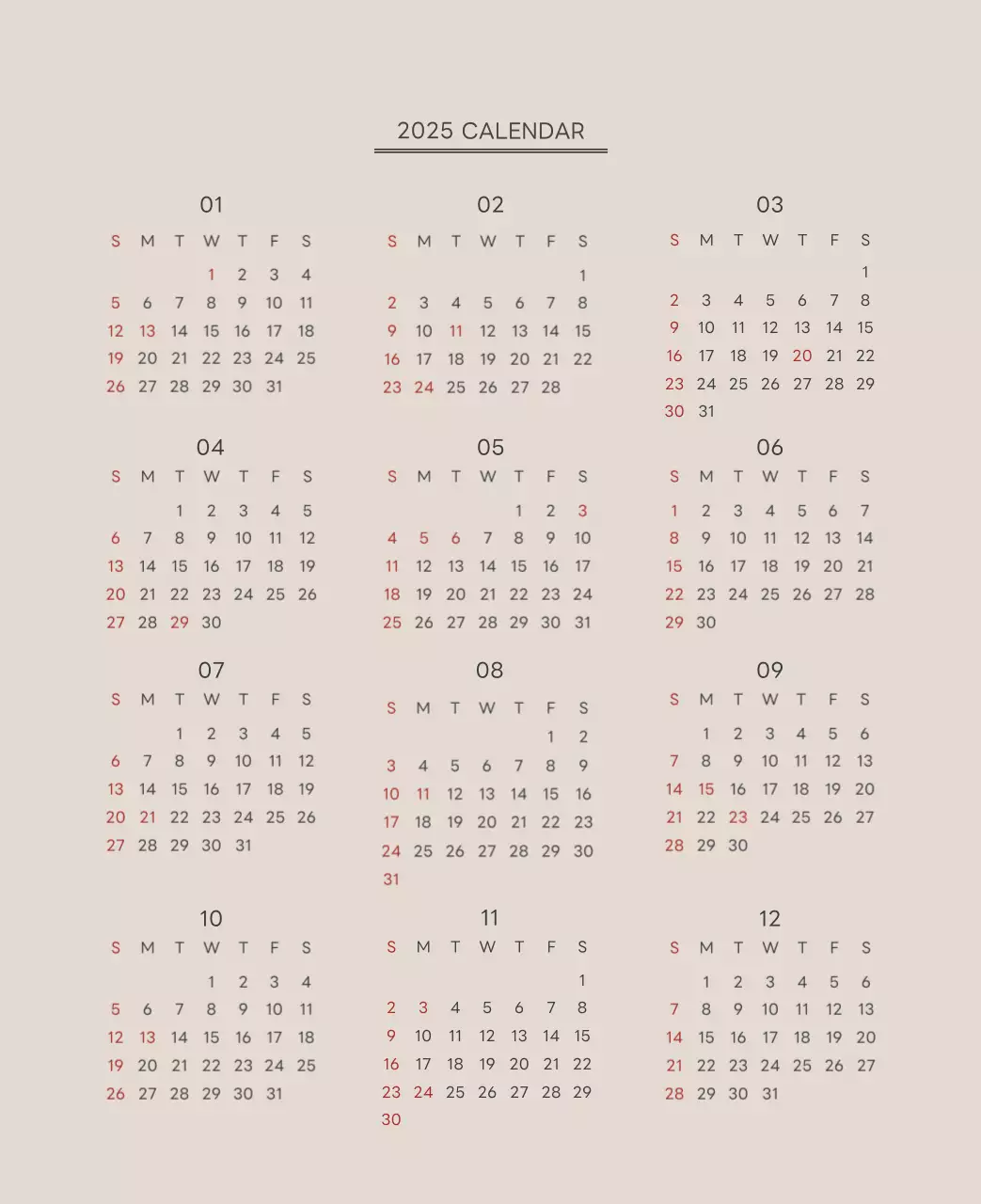 ベージュとグリーンのかわいい2025年子犬の卓上カレンダー