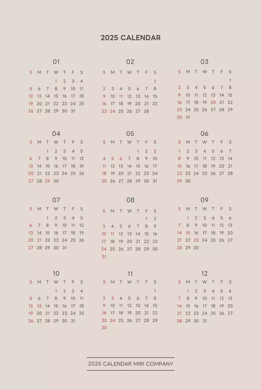 ベージュとグリーンのかわいい2025年の子犬の壁掛けカレンダー