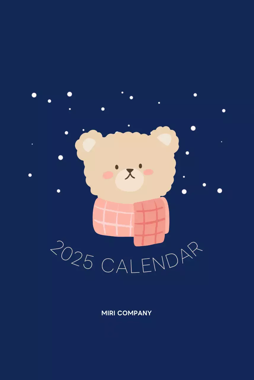 ネイビーブルーとベージュのかわいい2025年壁掛けカレンダー