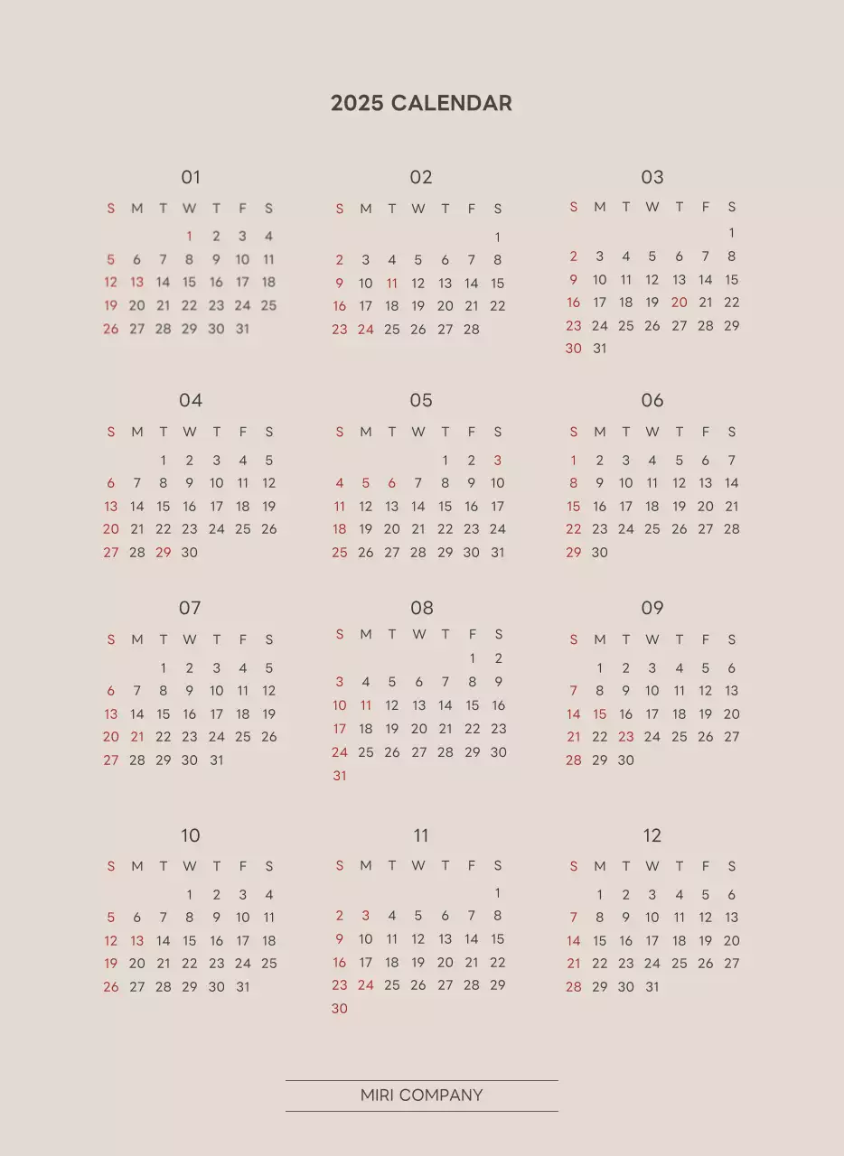 ベージュとグリーンのかわいい2025年の子犬の壁掛けカレンダー