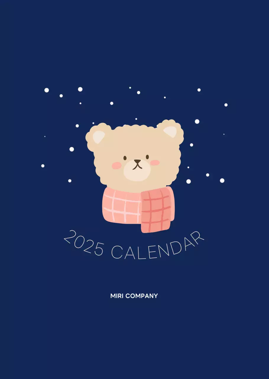 ネイビーブルーとベージュのかわいい2025年壁掛けカレンダー