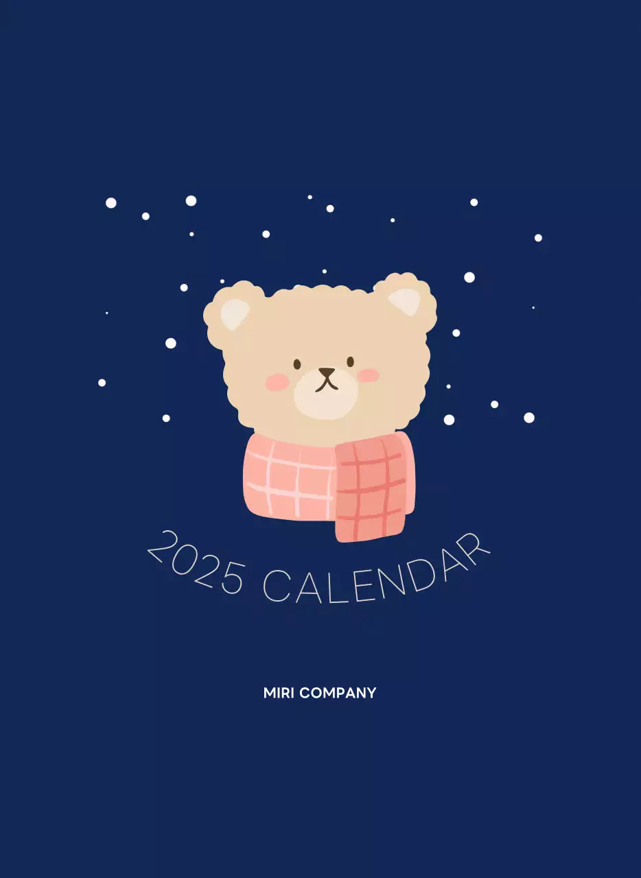 ネイビーブルーとベージュのかわいい2025年壁掛けカレンダー