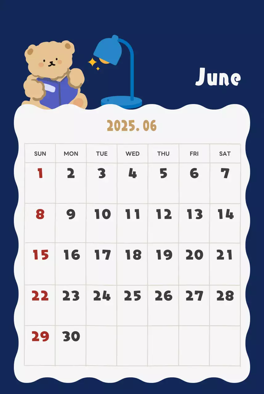 ネイビーブルーとベージュのかわいい2025年壁掛けカレンダー