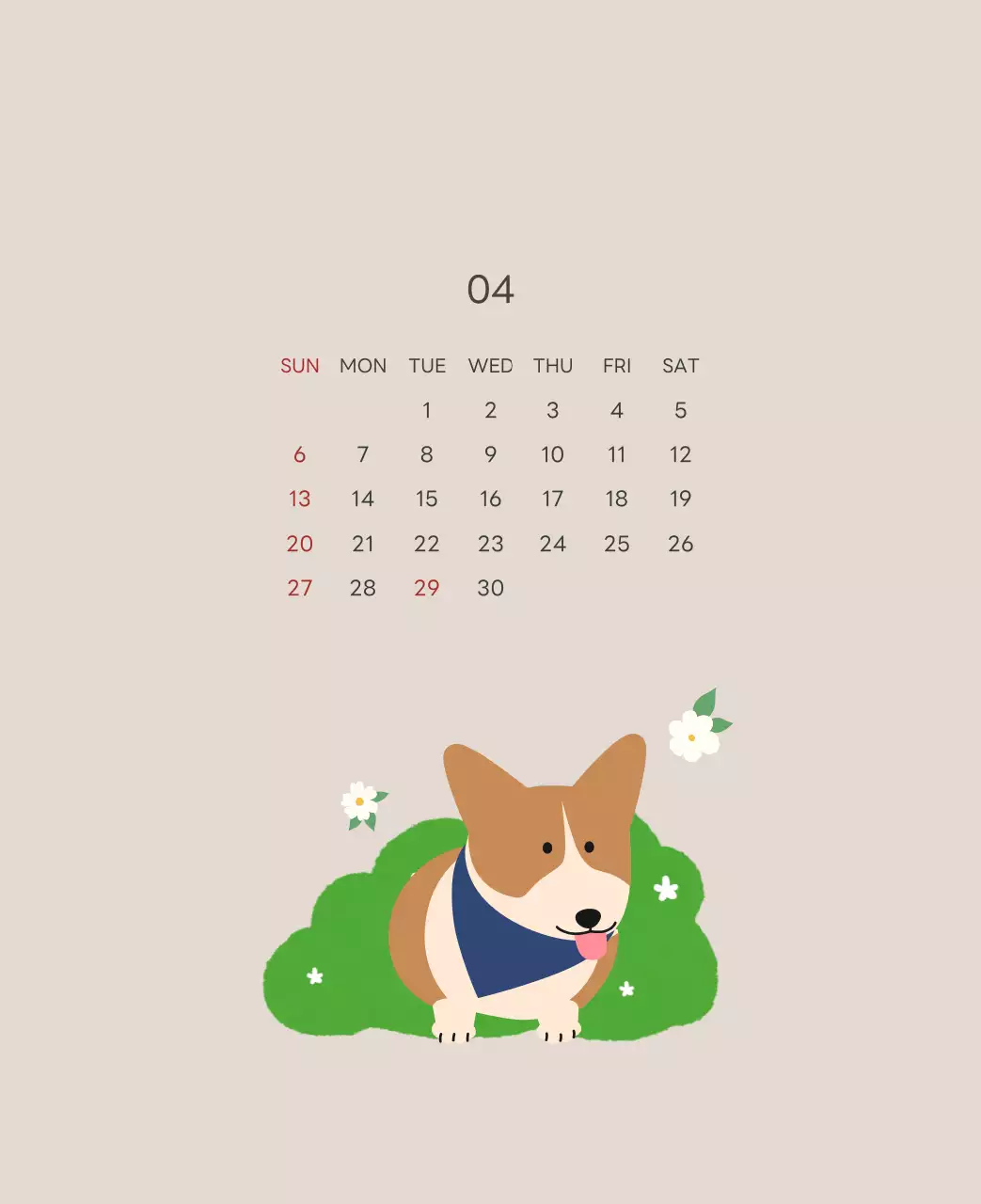 ベージュとグリーンのかわいい2025年子犬の卓上カレンダー