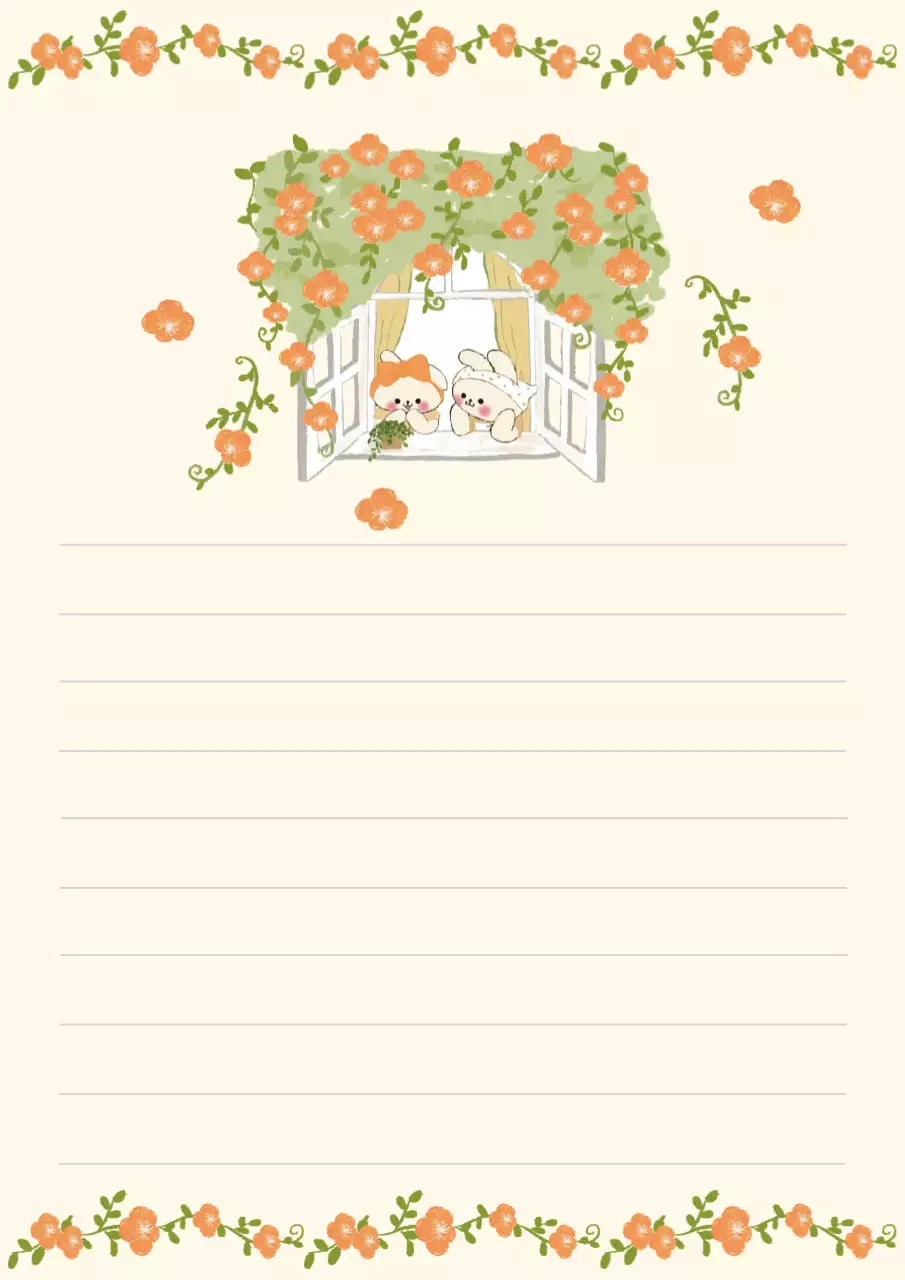 베이지 능소화 아기자기한 편지 메모지