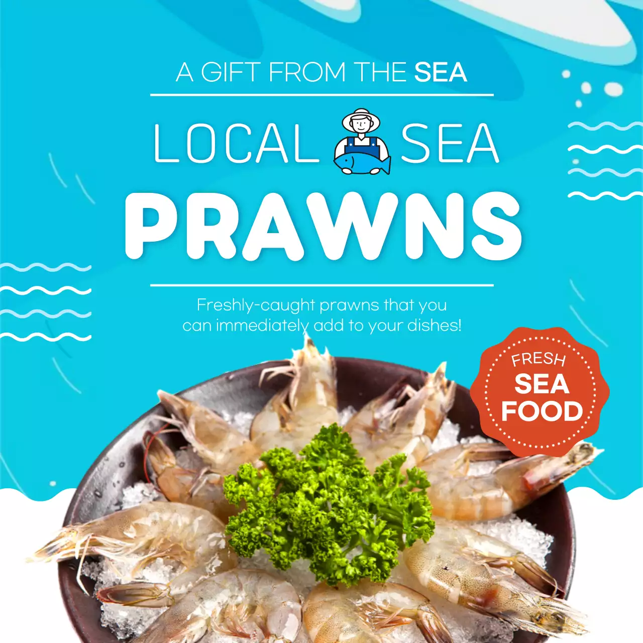 Blue Modern Seafood Promotion Social Media Post