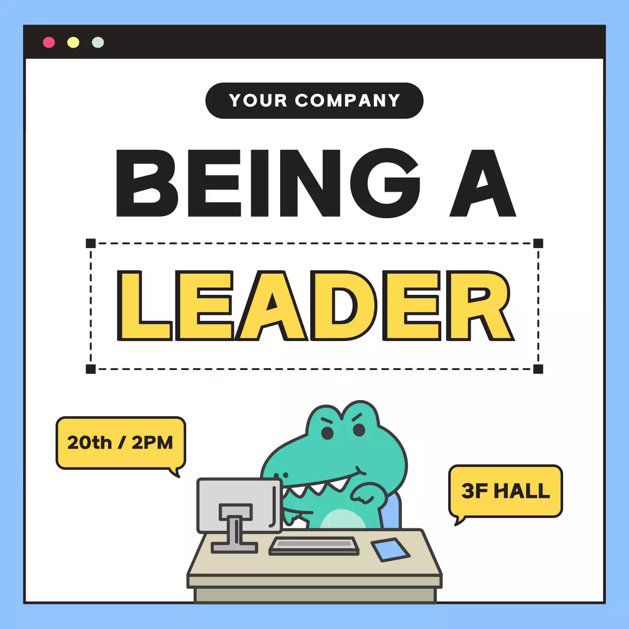 Blue Comic Leadership Event Social Media Post