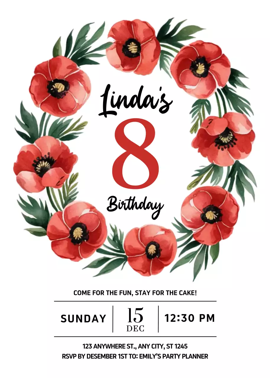 Undangan Ulang Tahun Bunga Merah