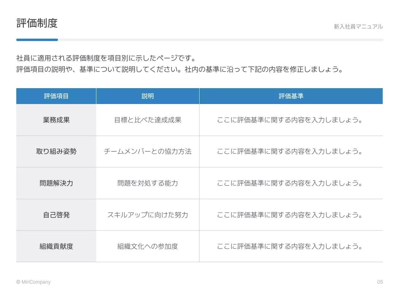 青シンプル ビジネス マニュアル プレゼンテーション