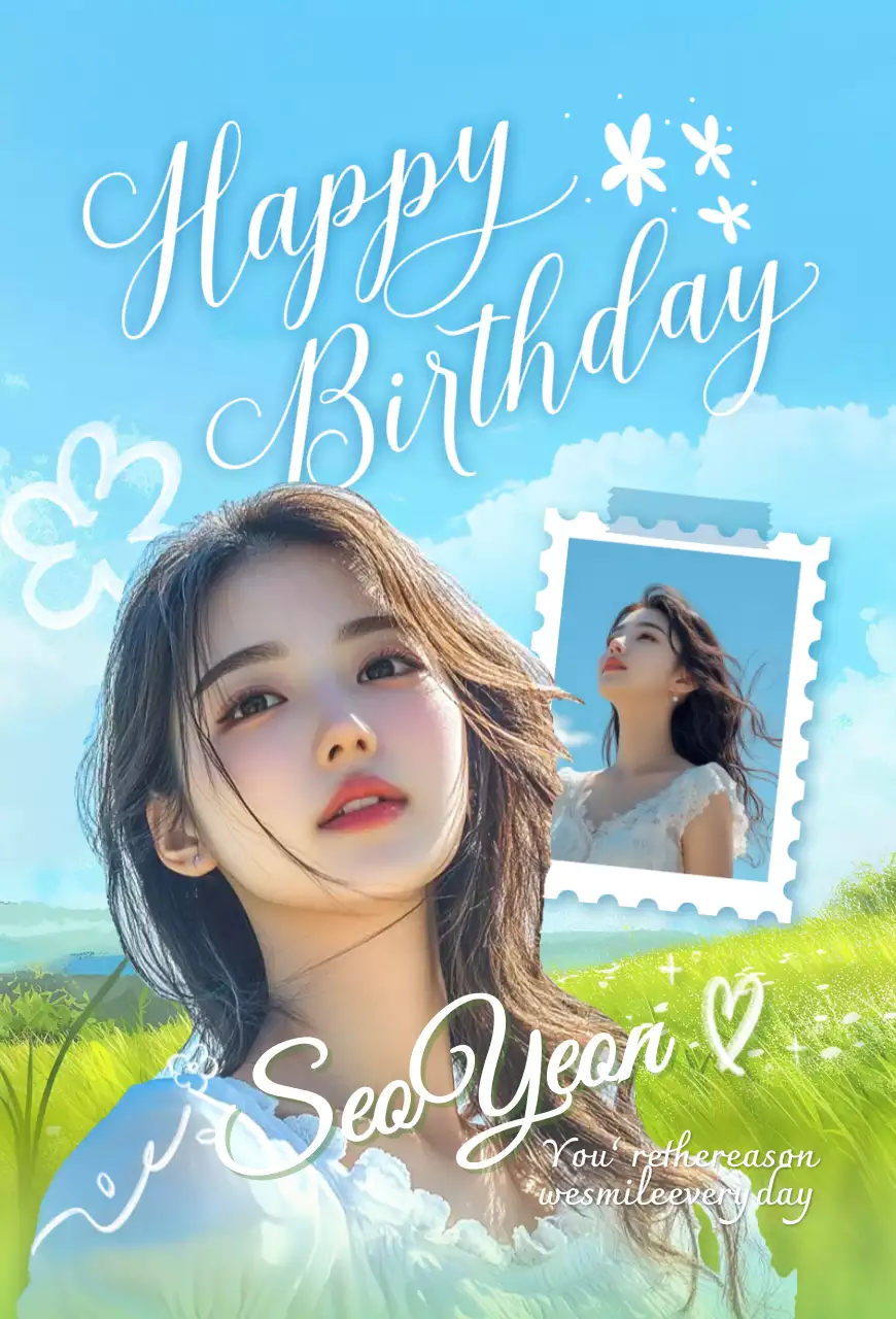 青 かわいい 誕生日 カード ピュアセンイル