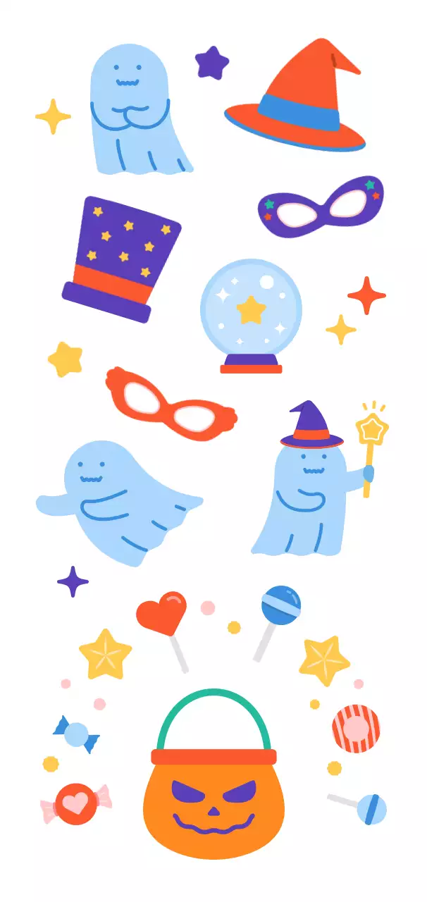 Orange Playful Halloween Characters Illustration