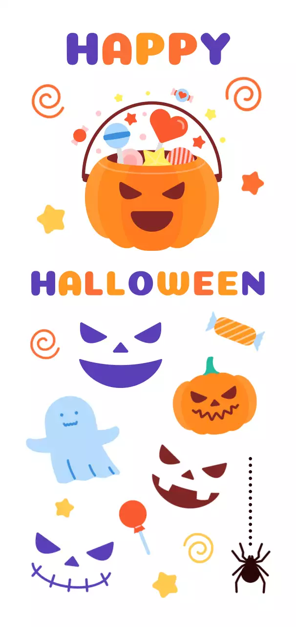 Orange Playful Halloween Characters Illustration