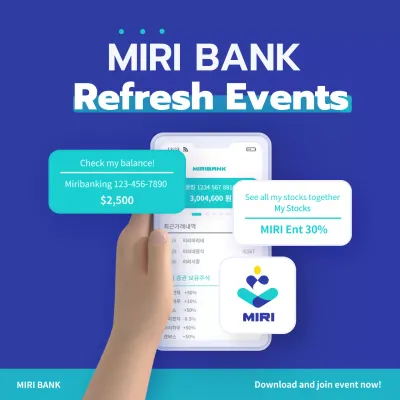 Blue and mint colored 3D illustration of a person holding a financial app event cell phone.