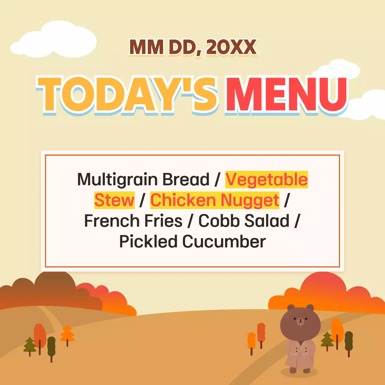 Yellow Cute Food Menu Social Media Post