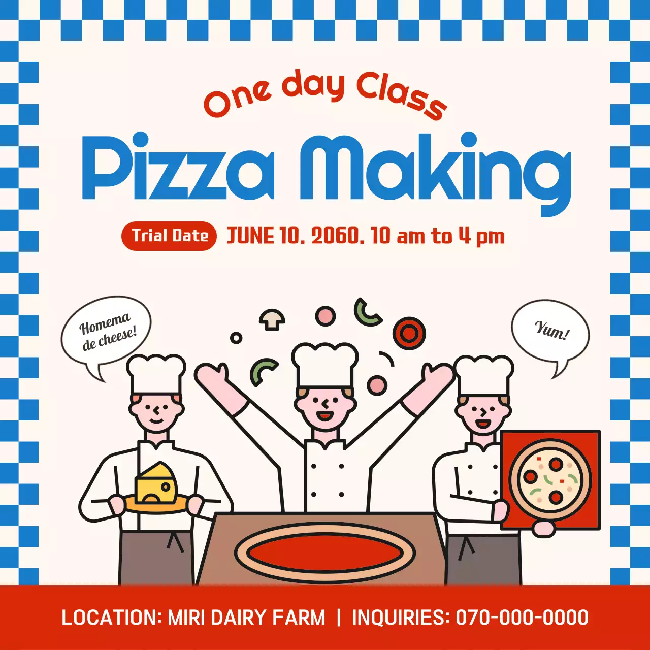 Blue Simple Pizza Class Invitation Social Media Post