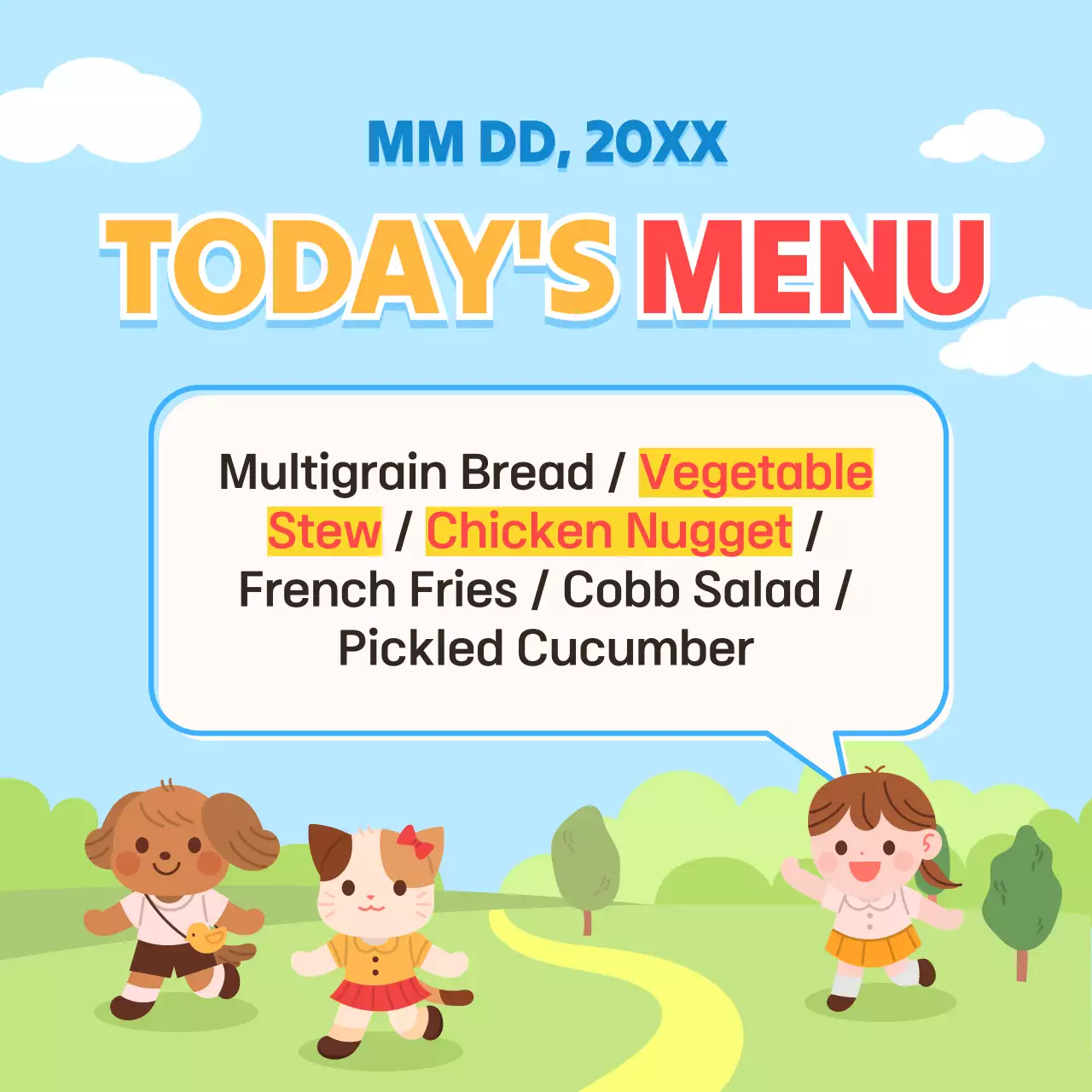 Yellow Cute Food Menu Social Media Post