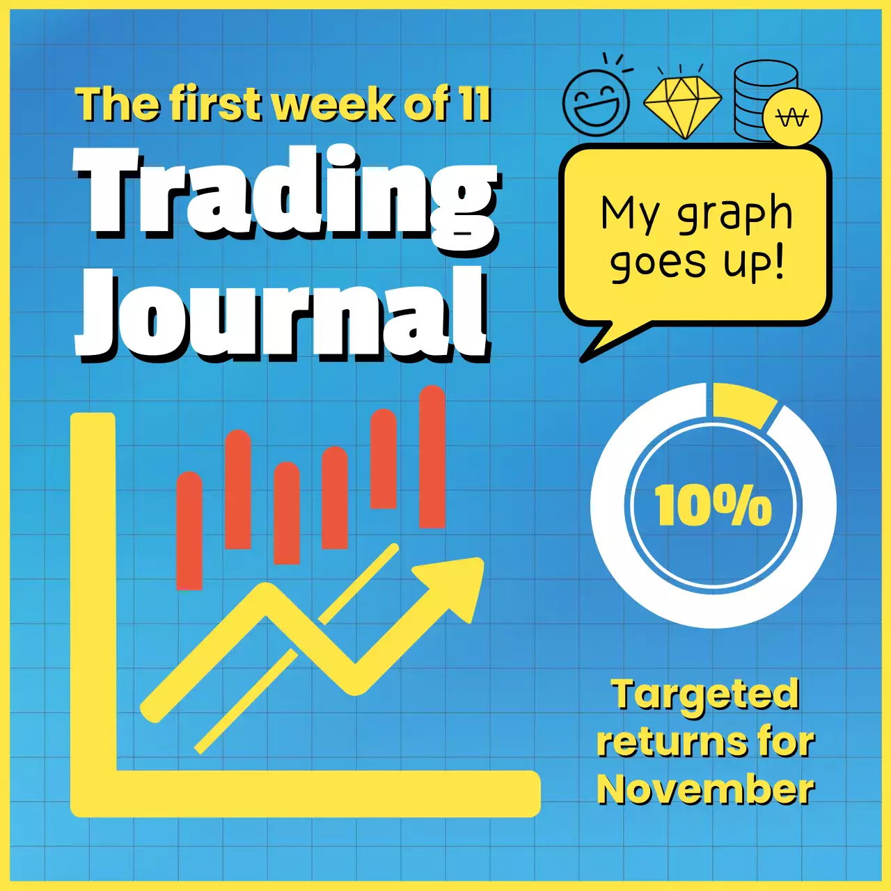 블루 모던 트레이딩 저널 플래너 소셜 미디어 포스트