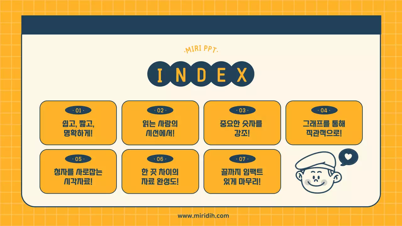 남색과 노랑의 레트로한 설득력을 높이는 ppt구성 발표자료