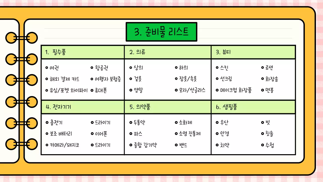 핑크와 노랑의 트렌드한 여행 플래너