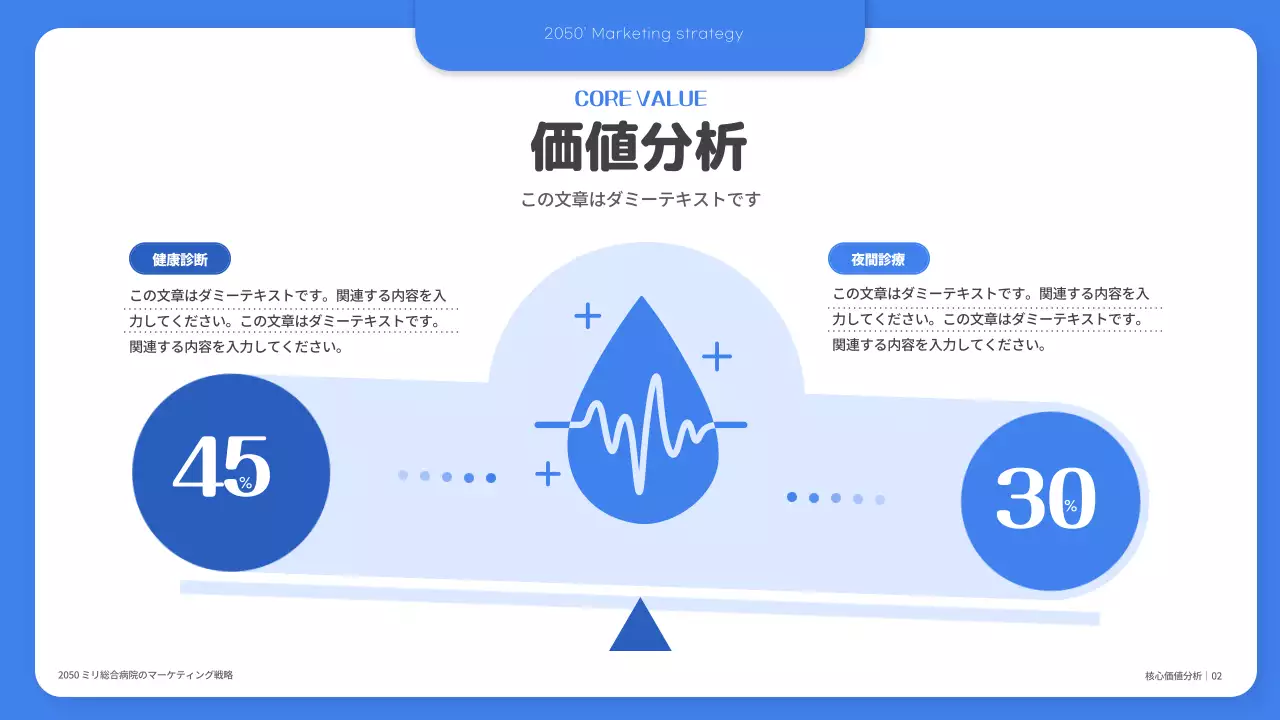 青 シンプル マーケティング 資料 プレゼンテーション