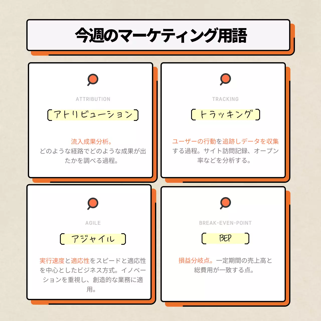 オレンジ シンプル マーケティング ドキュメント カルーセル